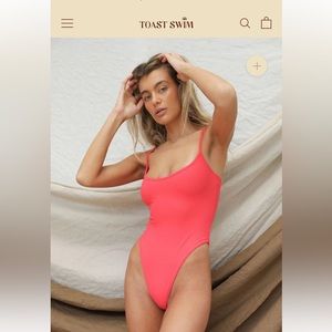 Toast swim Ribbed High Hip One Piece Swimsuit - Fire Coral Rib NWT